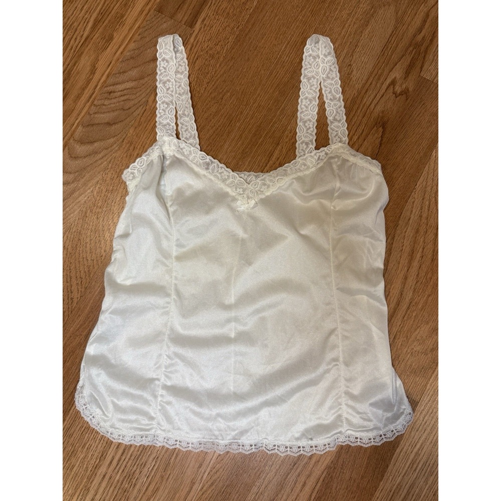 Vintage White Lace Trim Camisole Top Babydoll Fit Balletcore Coquette Sz SM/ MD - Picture 2 of 9
